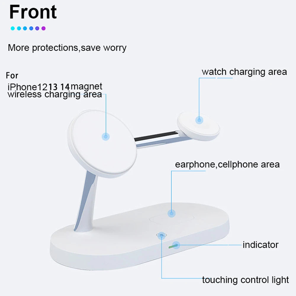 3-in-1 Magnetic Wireless Charger Stand – Fast Charging for iPhone, Apple Watch, & AirPods