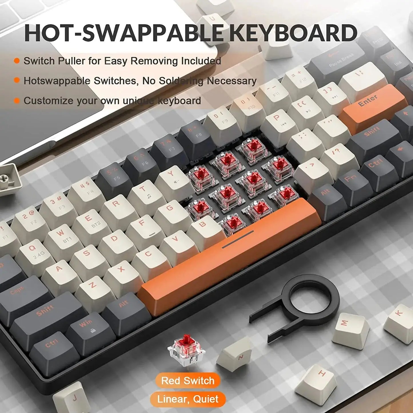 Mechanical Keyboard Hot-Swappable Mini 68-Key Red Switch