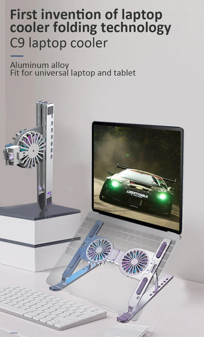 Metal Aluminum Alloy RGB LED Light 2 Cooling Fan Notebook Laptop Stand Holder Bracket Desk For Support Macbook Air Pro Xiao Sams