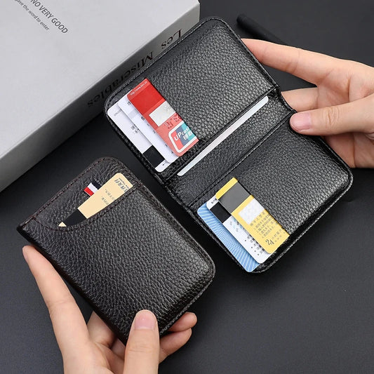 Super slim minimalist leather wallet with multiple card slots, compact and stylish design for everyday use.