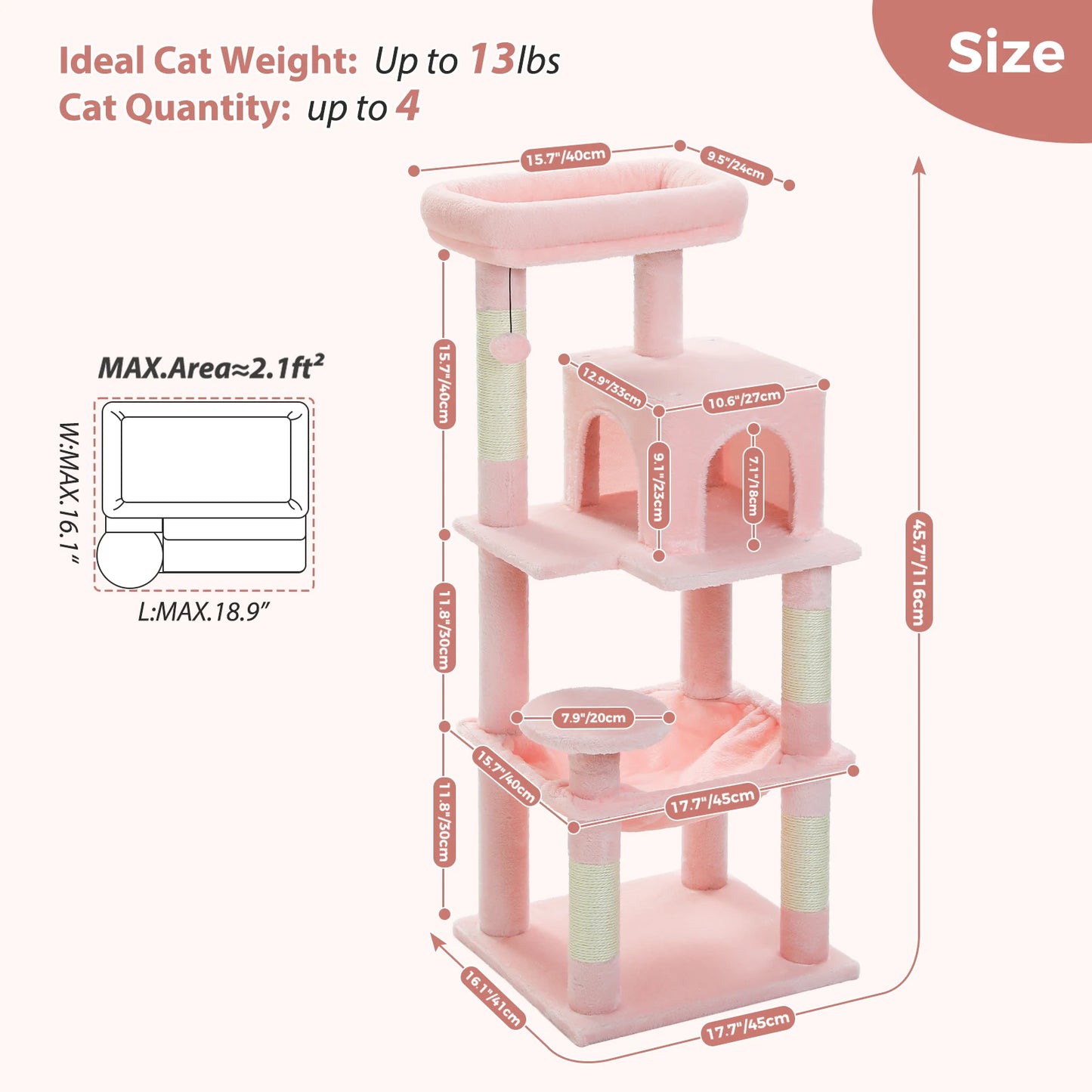 Cat Tree for Indoor Cats - 5-Level Heavy-Duty Cat Tower with Metal Frame, Large Hammock & Big Top Perch | Multi-Level Cat Condo for Large Cats | Durable Climbing Furniture for Play, Rest, Scratching