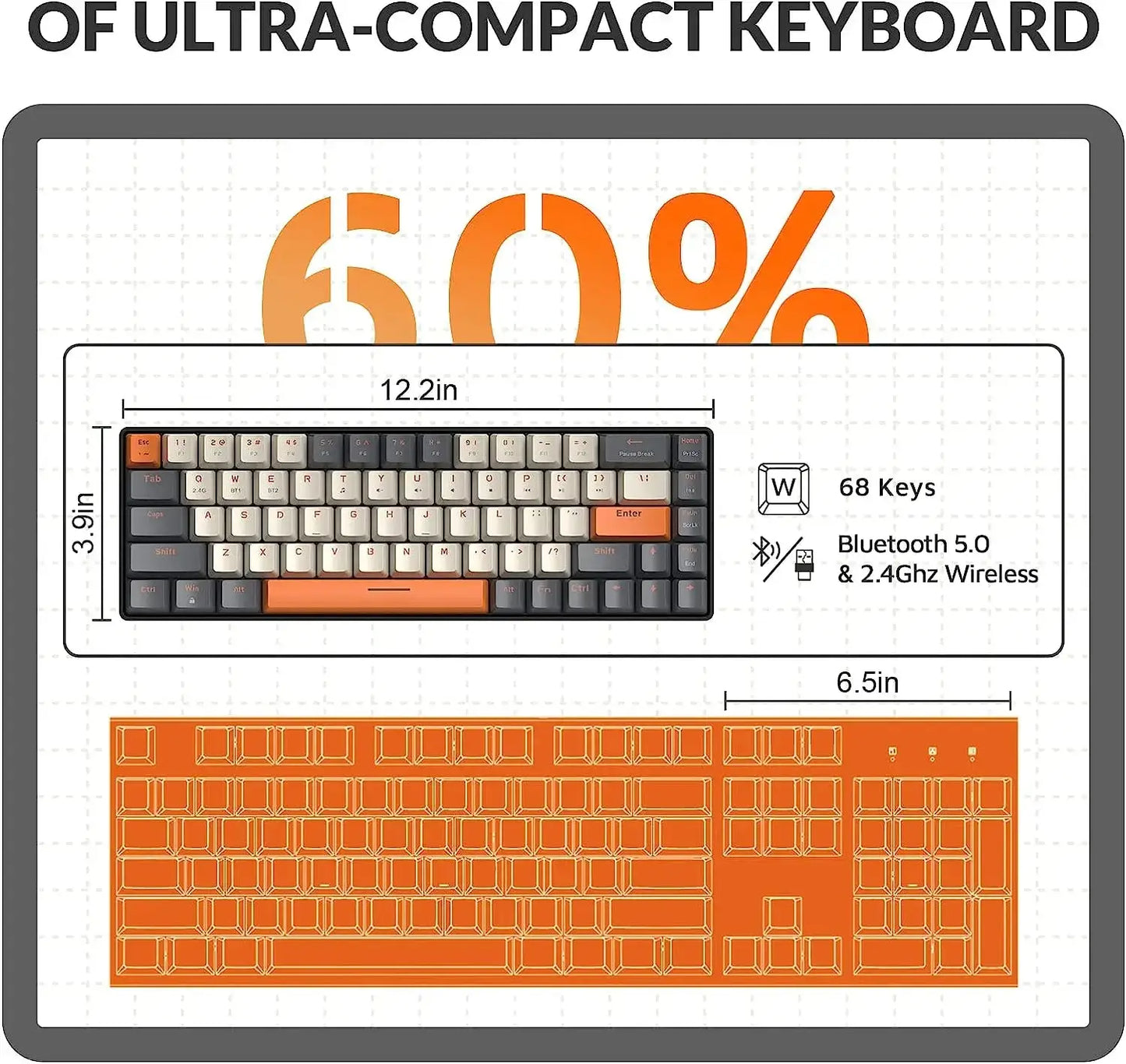 Mechanical Keyboard Hot-Swappable Mini 68-Key Red Switch