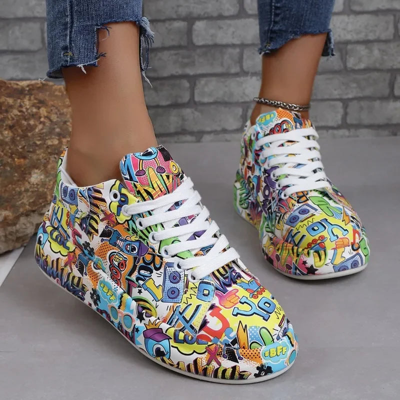 Women's Graffiti Sneakers - 2025 Fashion Lace-Up Casual Sports Shoes