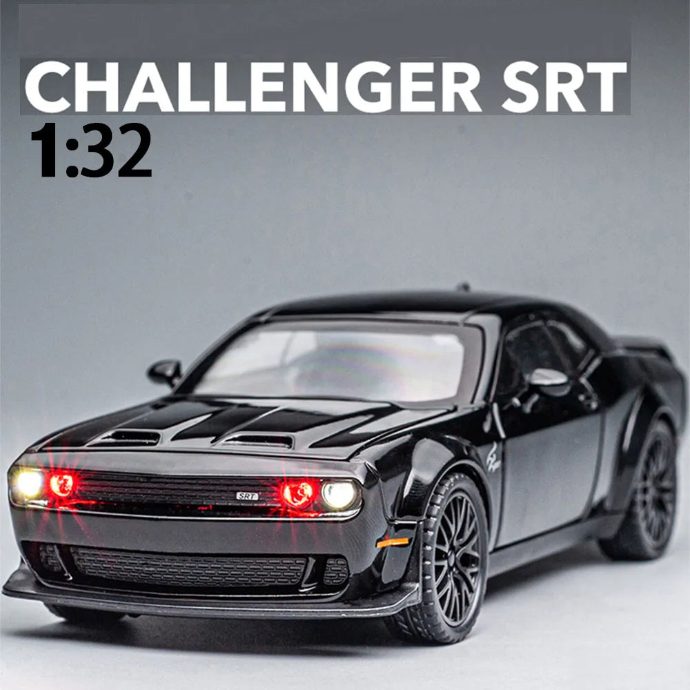 1/32 Scale Dodge Challenger SRT Alloy Model Cars Toy Diecast Sports Car Models Red Eyes With Light Collection Toy For Boys Gifts