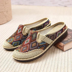 Ethnic Embroidered Linen Slippers