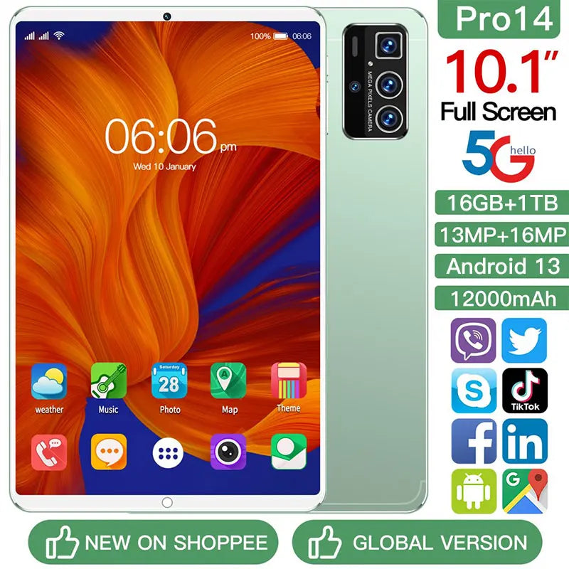 2024 Original Pro 14 Global Version Tablet PC Android 13 12000mAh 16GB 1TB 5G Dual SIM Card Tablet  HD Screen WIFI GPS Mi Pad
