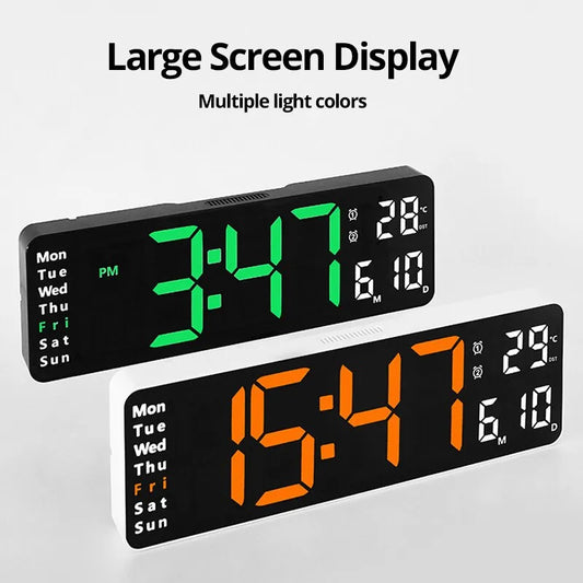 13/16 Inches Large LED Digital Wall Clock Wall Mounted Remote Control Temperature Date Week Display Timer Dual Alarm Clock - Molucks