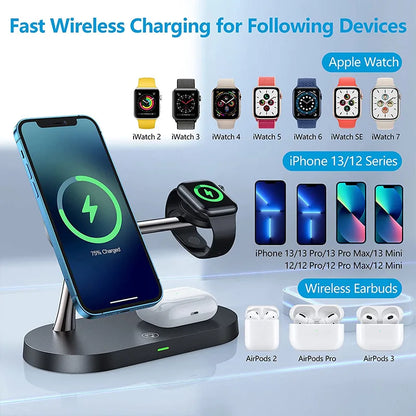 3-in-1 Magnetic Wireless Charger Stand – Fast Charging for iPhone, Apple Watch, & AirPods