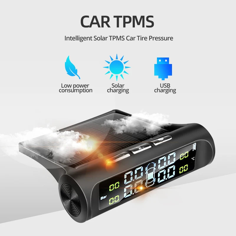 Solar Smart TPMS - Car Tire Pressure & Temperature Monitoring System